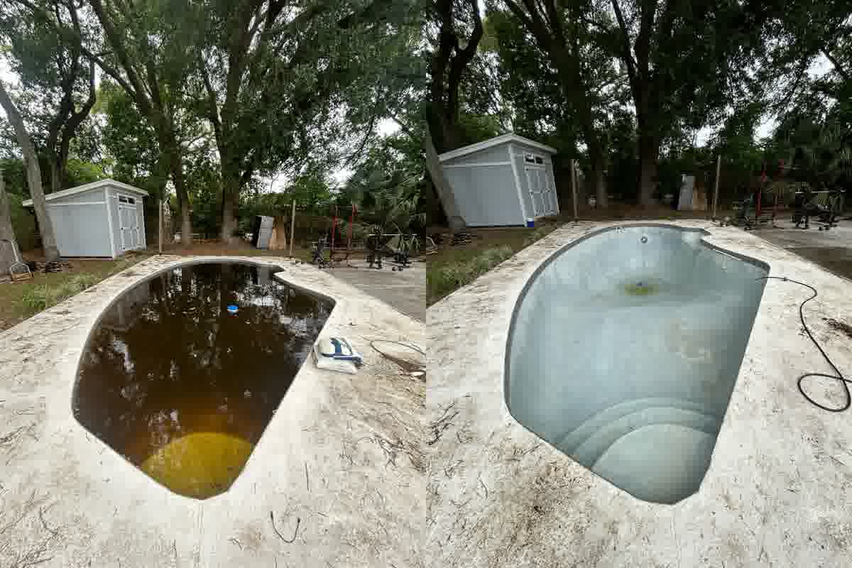 Before and after pool cleaning transformation in Central Florida